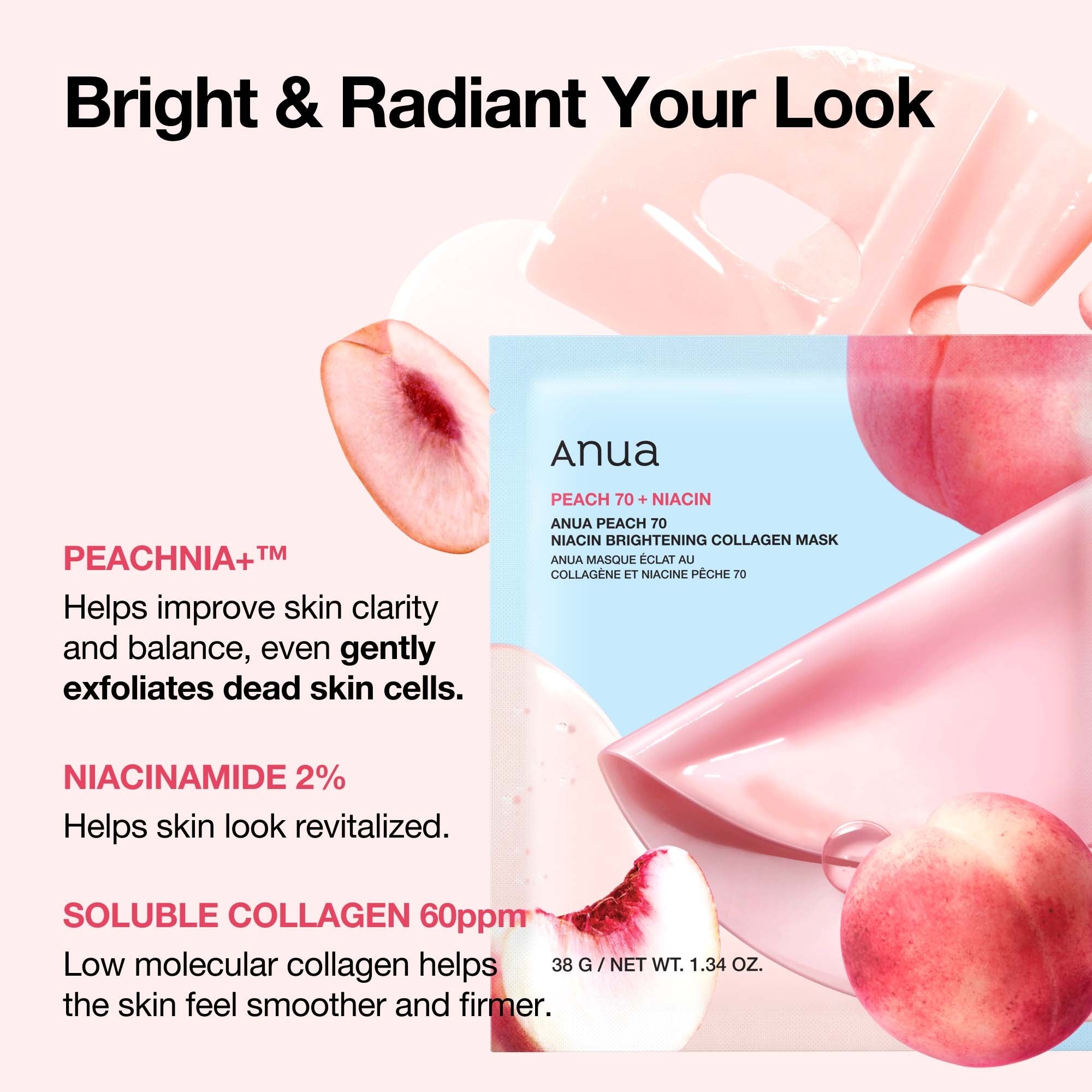 Anua Peach 70+ Niacin Brightening Collagen Mask (1pc)