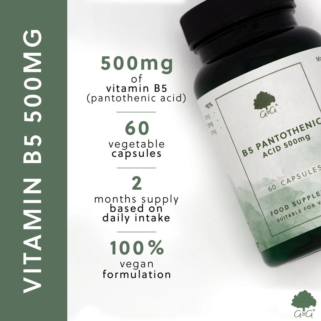 Vitamin B5 Pantothenic Acid 500mg - 60 Vegan Capsules