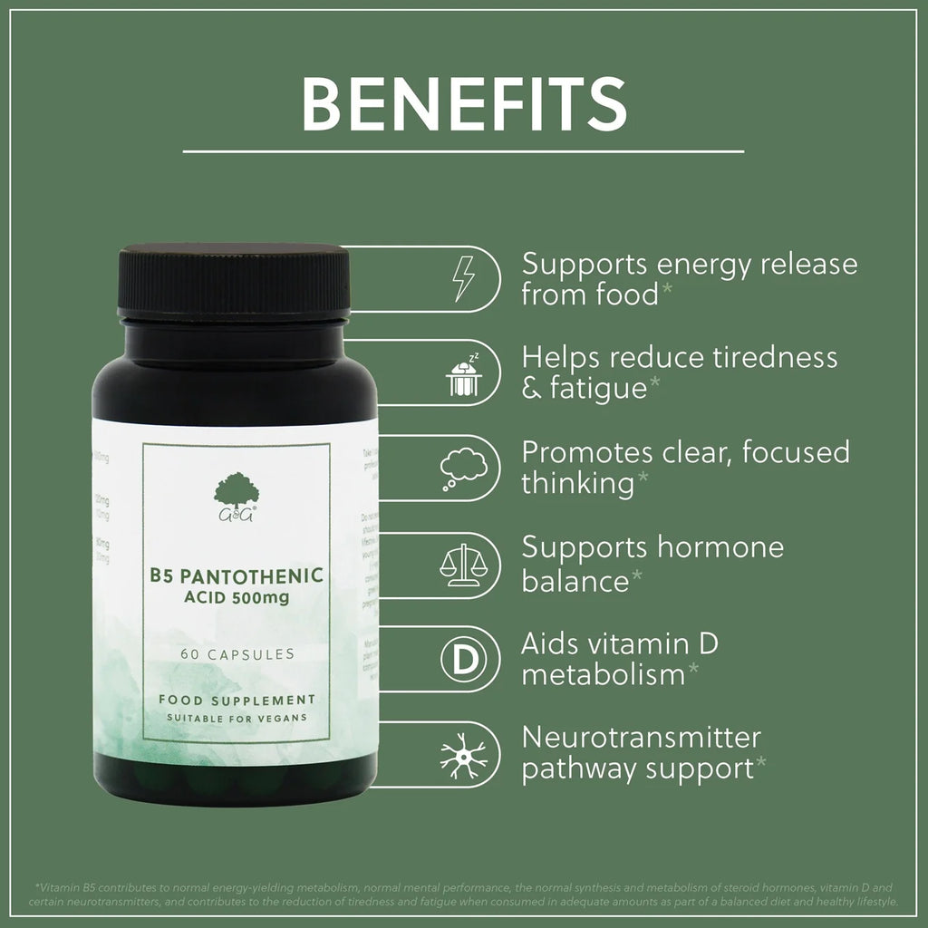 Vitamin B5 Pantothenic Acid 500mg - 60 Vegan Capsules